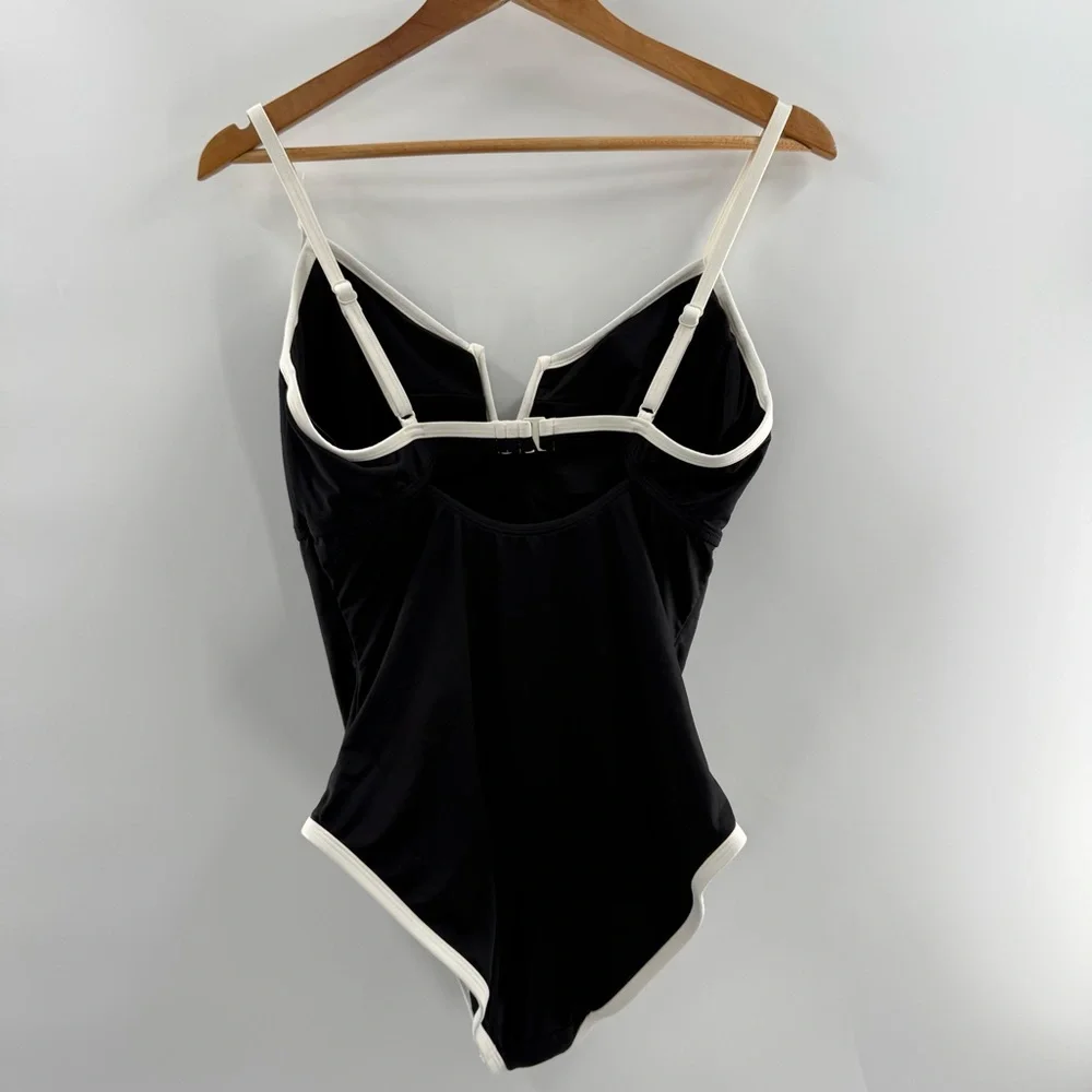 NWT Coco Reef V-Neck Notch Black With White Trim Minimalist Swimsuit Size 36DD - Picture 6 of 12